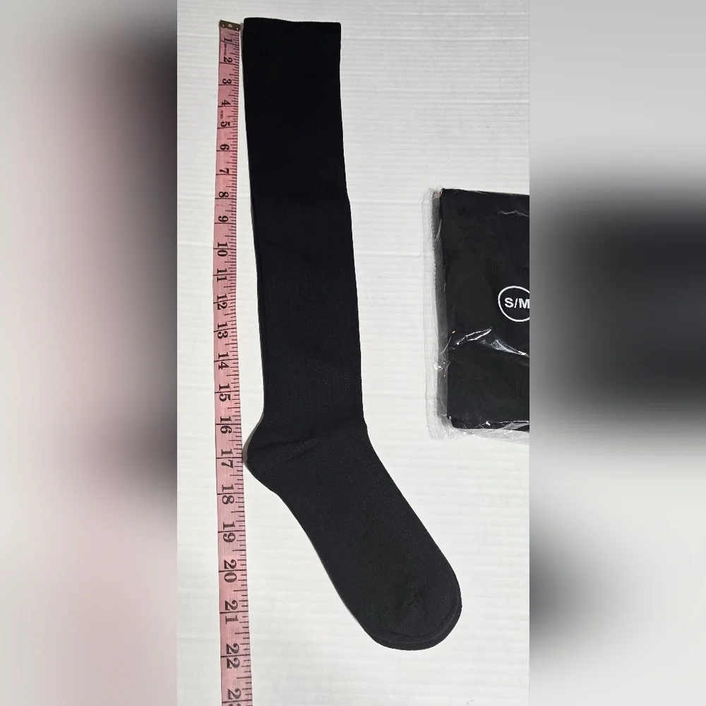 2 Pair Black Knee High Tube Socks for Women Knee Athletic Stockings - Picture 5 of 5